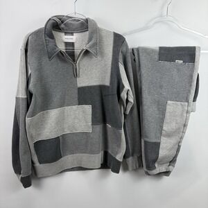 Ovadia & Sons Patchwork Fleece Quarter Zip + Joggers Set size small Gray F19